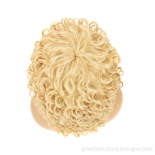 Curly Human Hair Wigs Full Lace Golden spring volume wig
